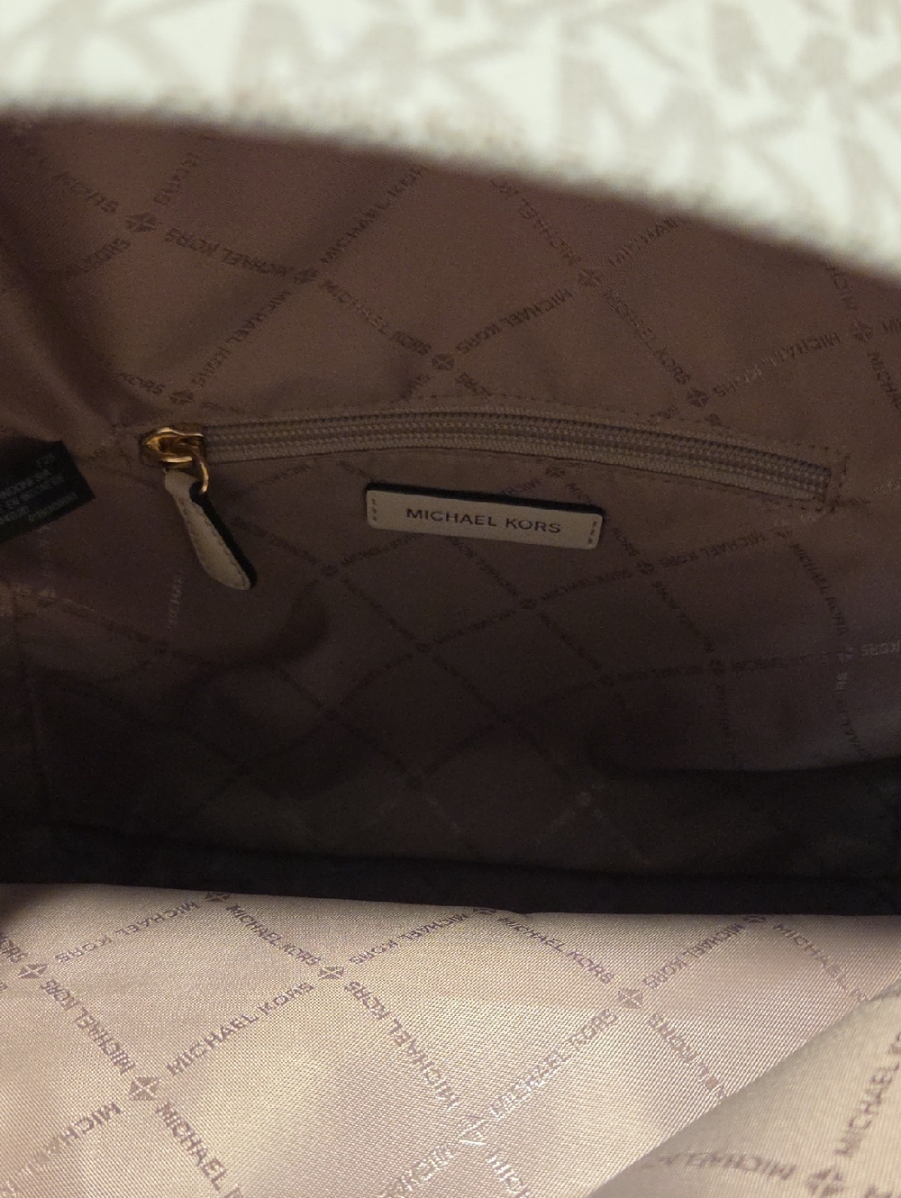 Michael Kors Women's Beige Signature MK Backpack with Wallet - Picture 4 of 9